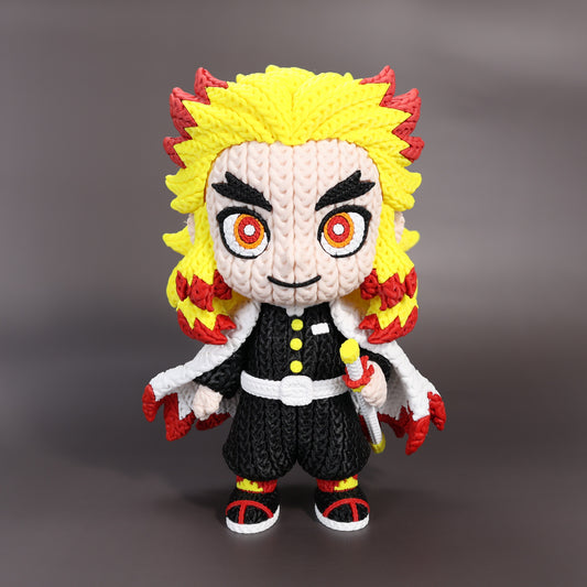 Pupazzo Kyojuro Rengoku effetto knitted – Figure decorativa stampata in 3D