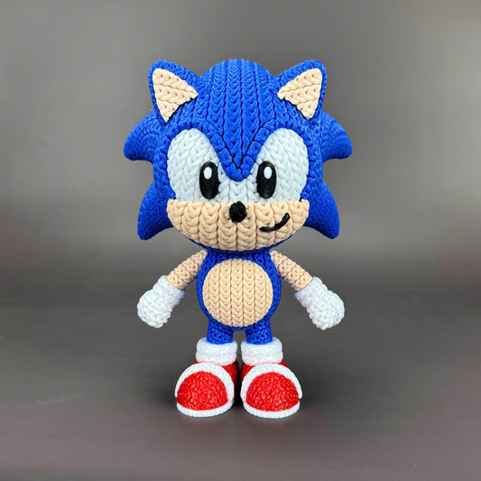 Pupazzo Sonic effetto knitted – Figure decorativa stampata in 3D
